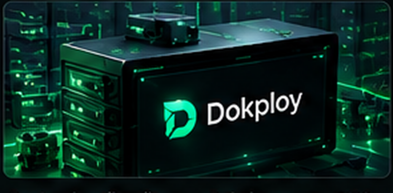 Servidor executando aplicações com Dokploy em uma VPS, em estética tecnológica verde neon